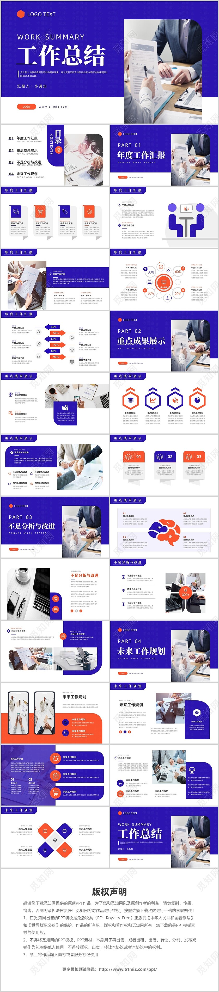 蓝橙简约年终总结述职报告工作总结PPT模板宣传PPT动态PP