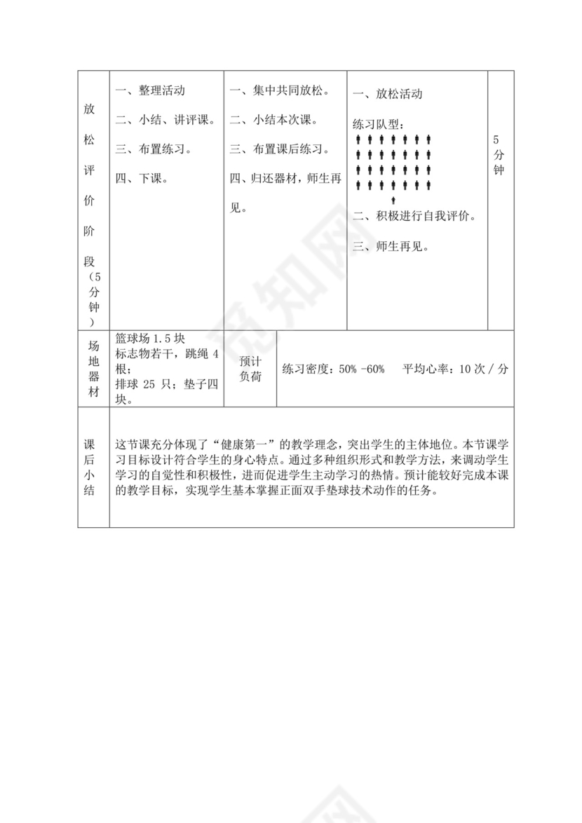 白色简洁排球正面双手垫球教案体育教案运动教案模板