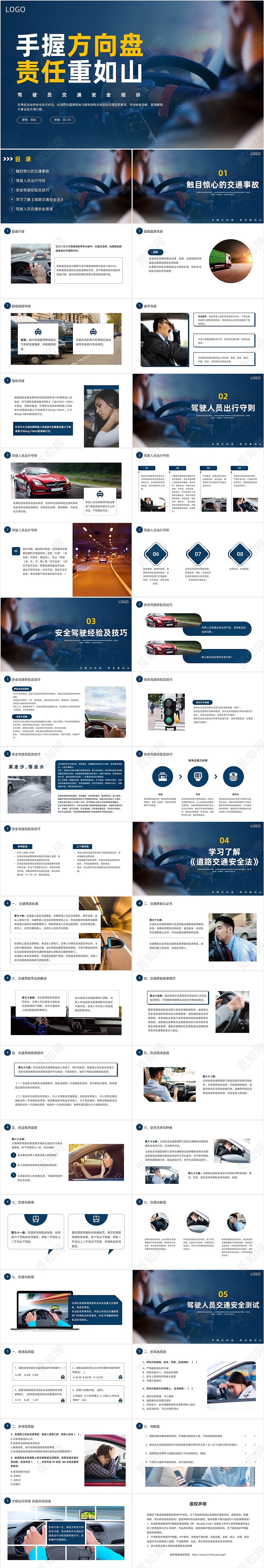 蓝色简约驾驶员交通安全培训交通安全PPT模板
