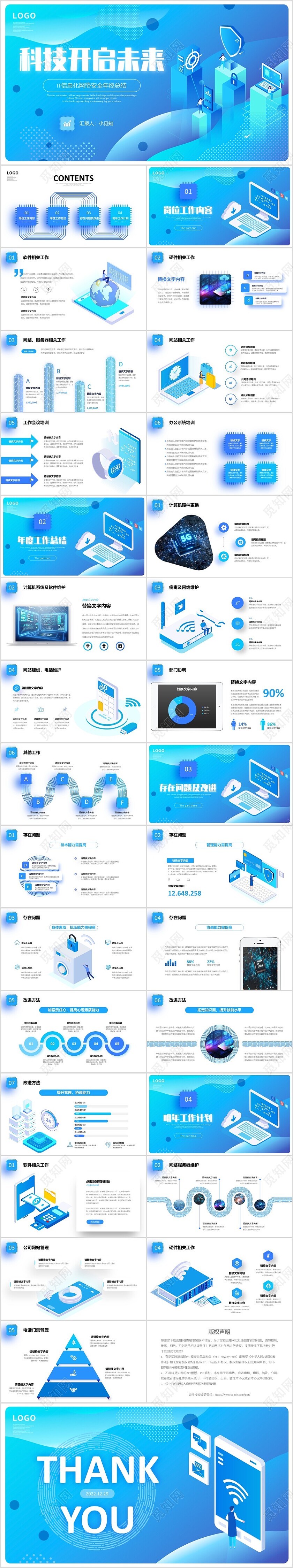 蓝色插画风IT信息化网络安全年终工作总结PPTit年终总结