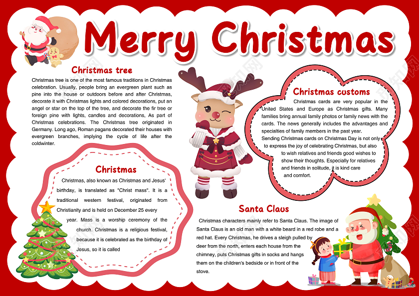 手绘风格圣诞节小报手抄报圣诞节英文小报手抄报圣诞节英语