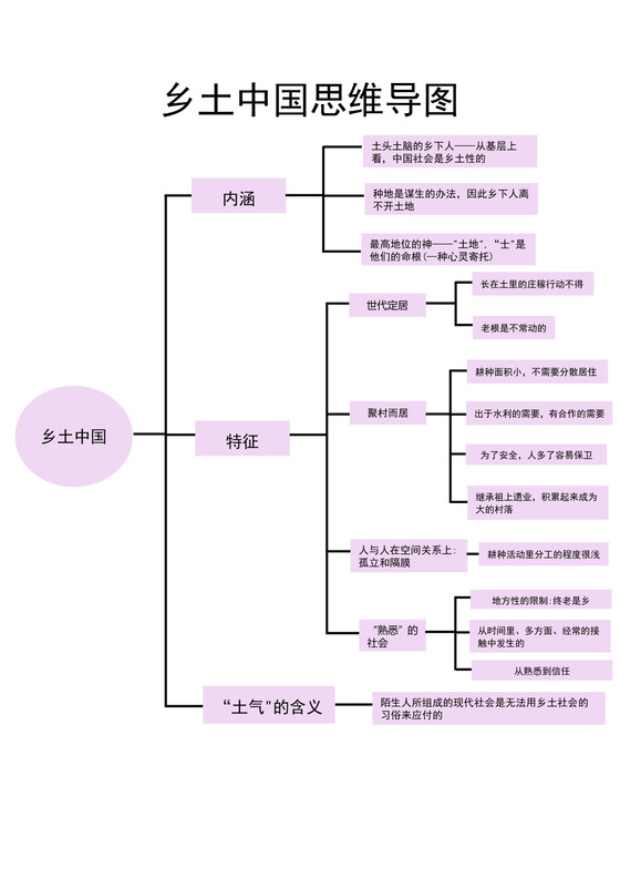 白色简约乡土中国思维导图