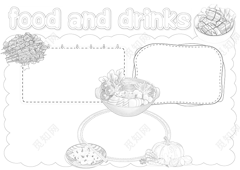 红色卡通风格美食英文小报手抄报美食英语