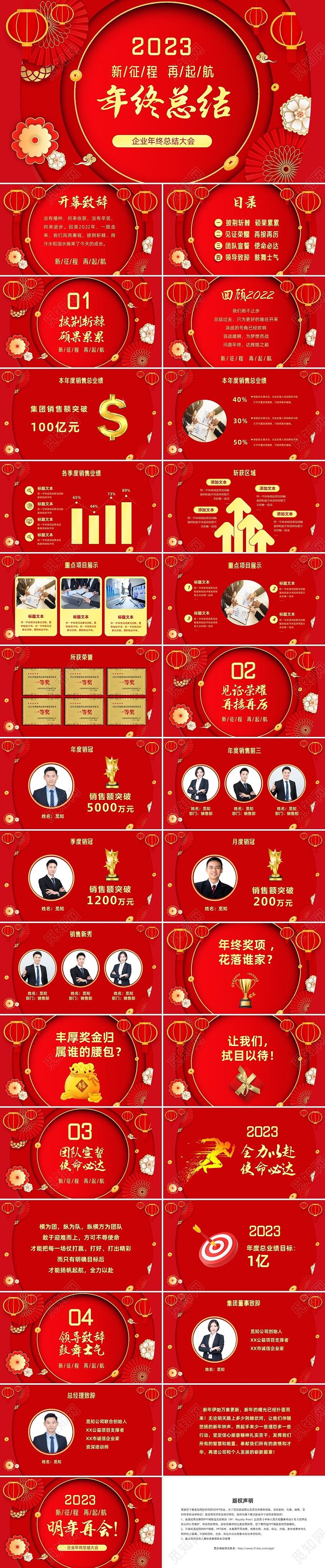 红色喜庆大气立体剪纸风企业年终总结年终颁奖晚会PPT年会总结