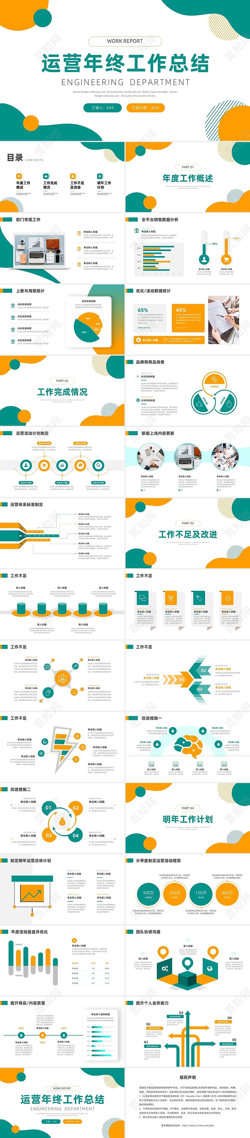 绿色橙色孟菲斯运营年终总结ppt模板