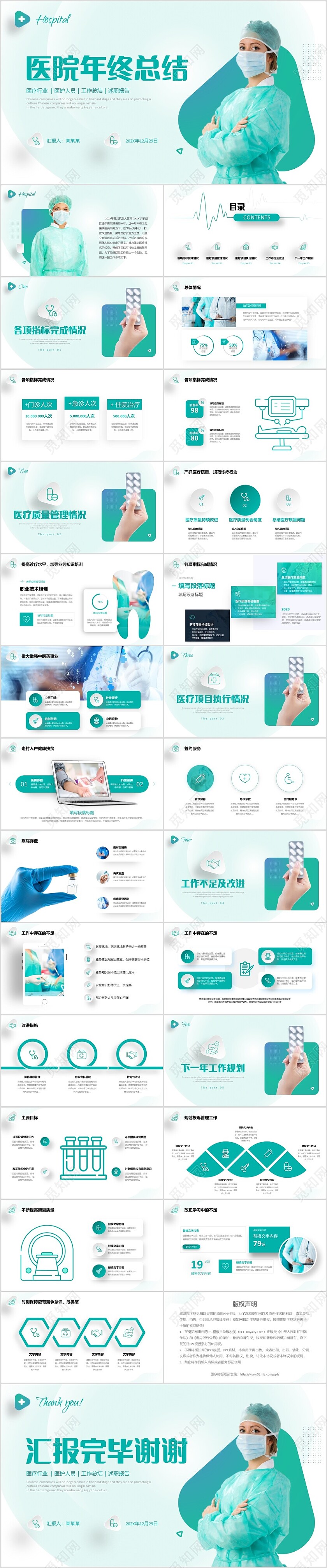 清新绿色微立体医疗行业医院科室年终工作总结PPT医院年终总结