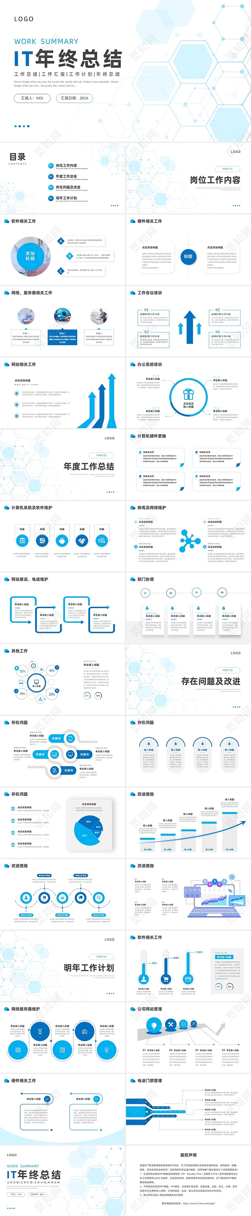 蓝色简约it年终工作总结PPT模板it年终总结