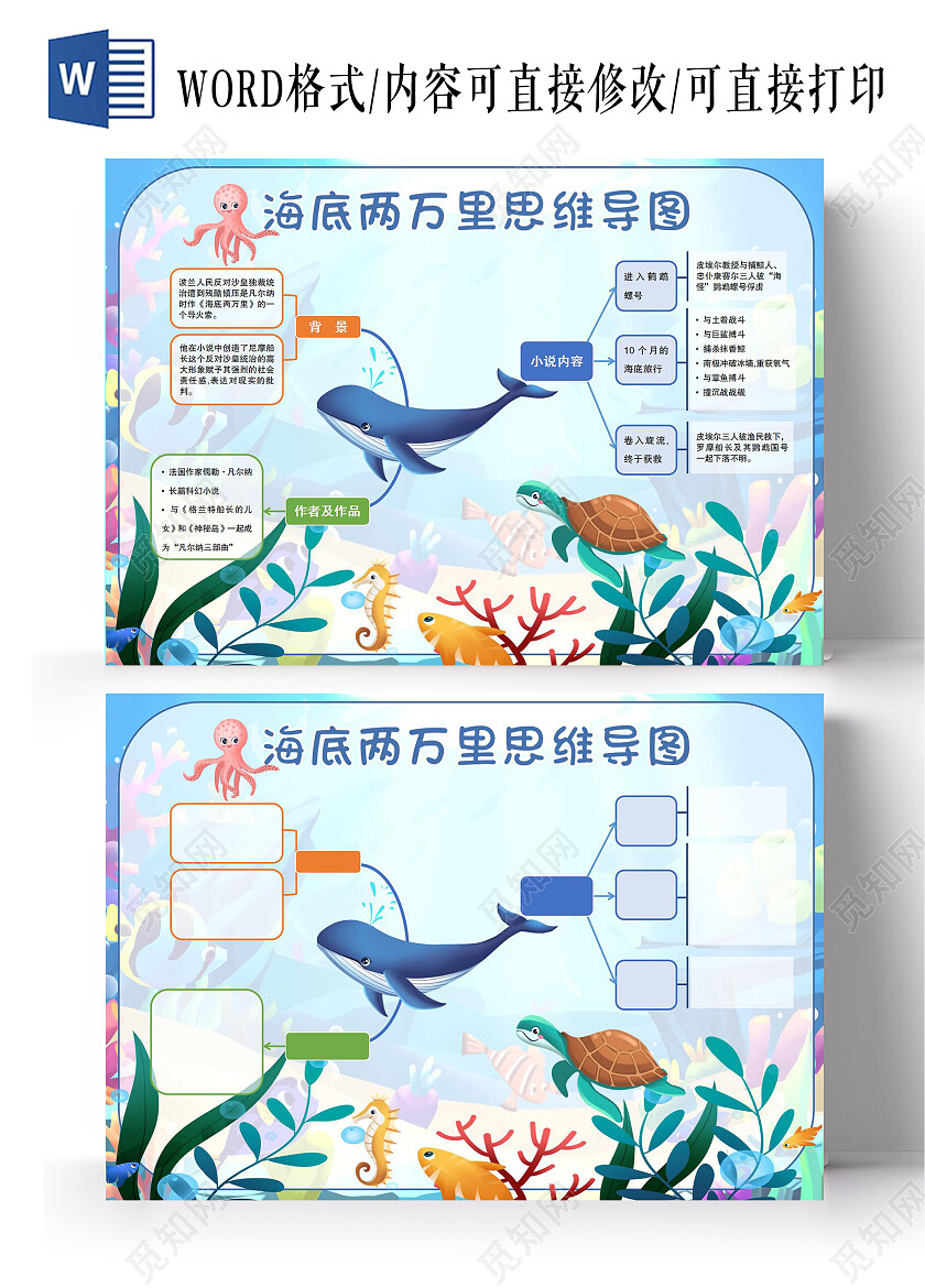 卡通海底两万里思维导图小报手抄报