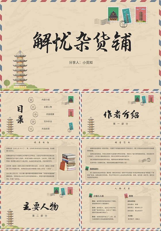 黄色复古简约信件风解忧杂货铺课件PPT模板解忧杂货铺阅读分享