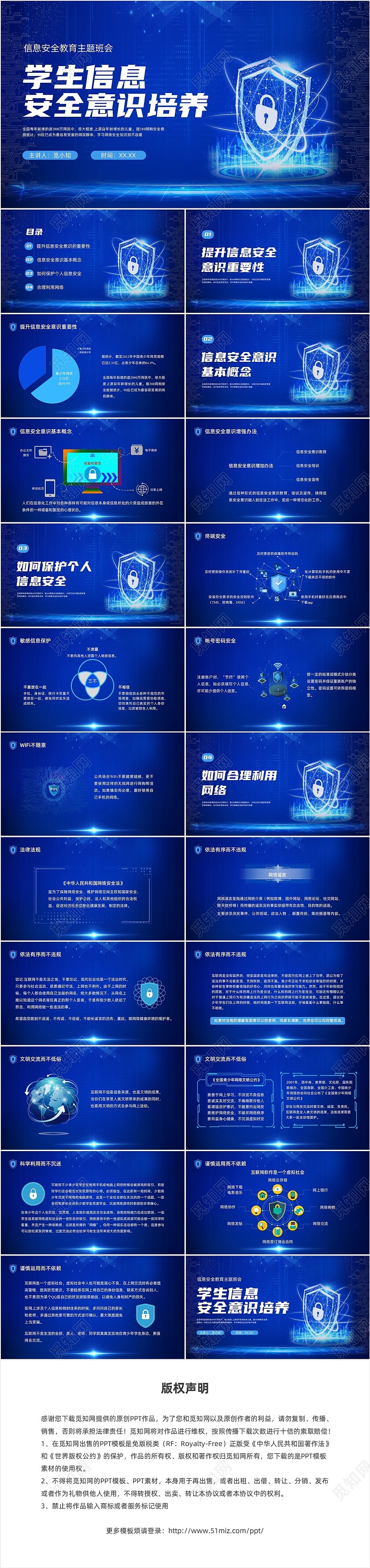 蓝色科技学生信息安全意识培养PPT课件