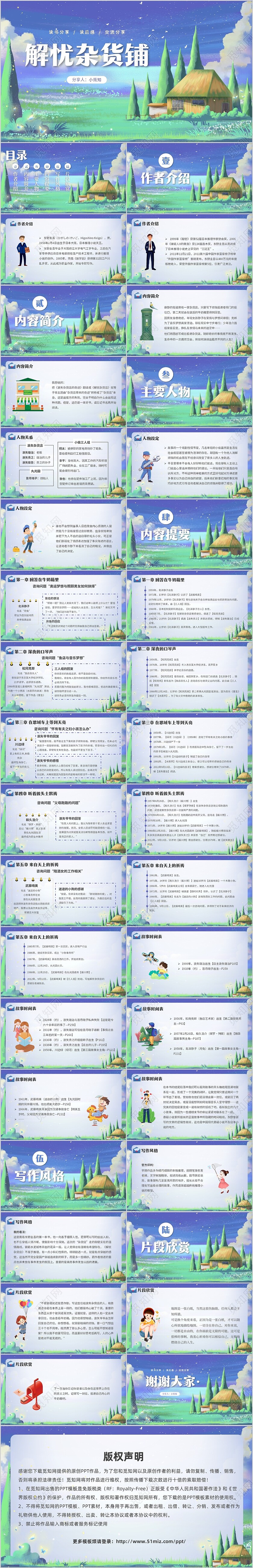 蓝色卡通解忧杂货铺读书分享课件PPT模板解忧杂货铺阅读分享