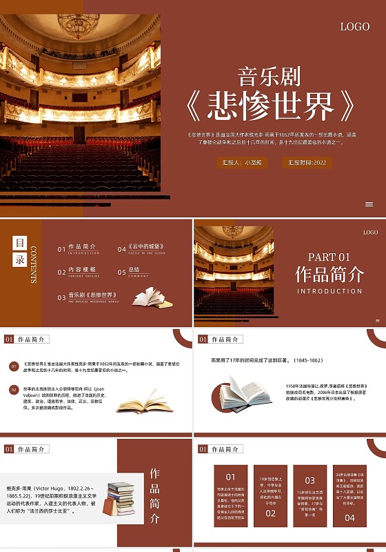 棕色简约悲惨世界音乐剧PPT模板宣传PPT动态PPT