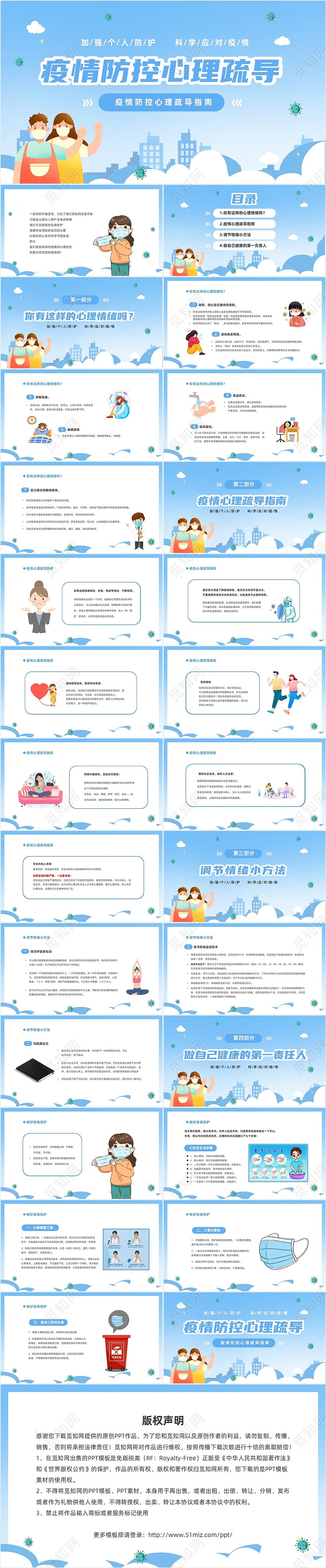 蓝色简约疫情防控心理疏导课件PPT疫情心理