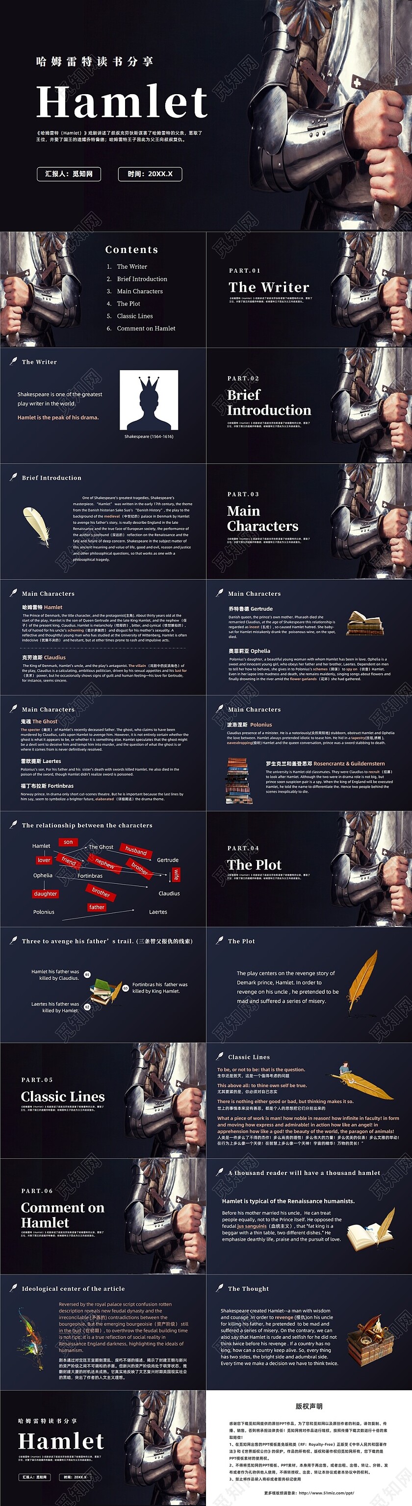 黑色简约风哈姆雷特英语介绍课件哈姆雷特读书分享课件