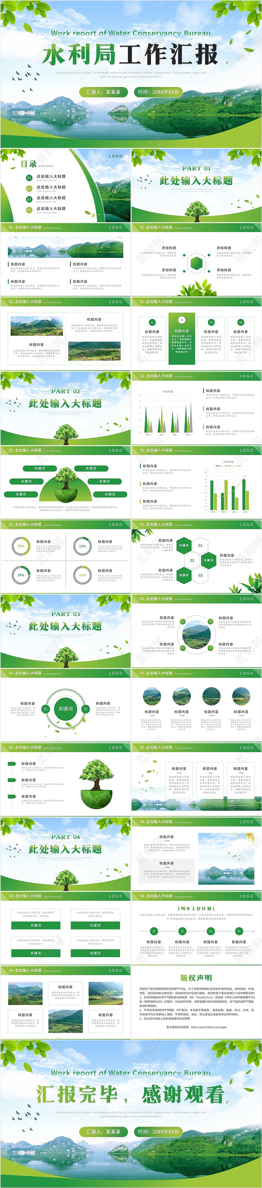 绿色实拍简约商务水利局工作汇报PPT模板