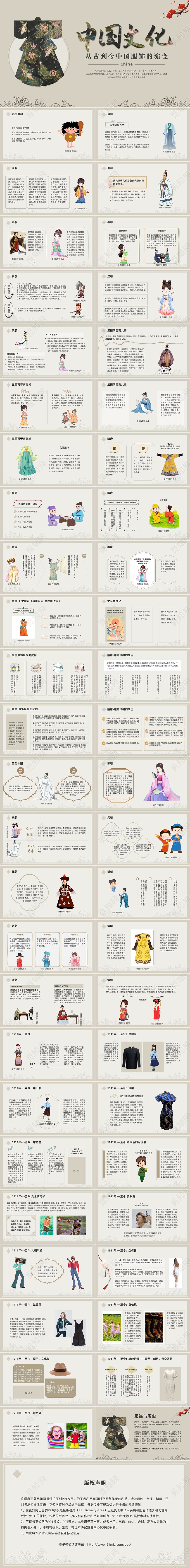 复古风格中国文化之中国服饰演变史课件PPT模板中国服饰的演变