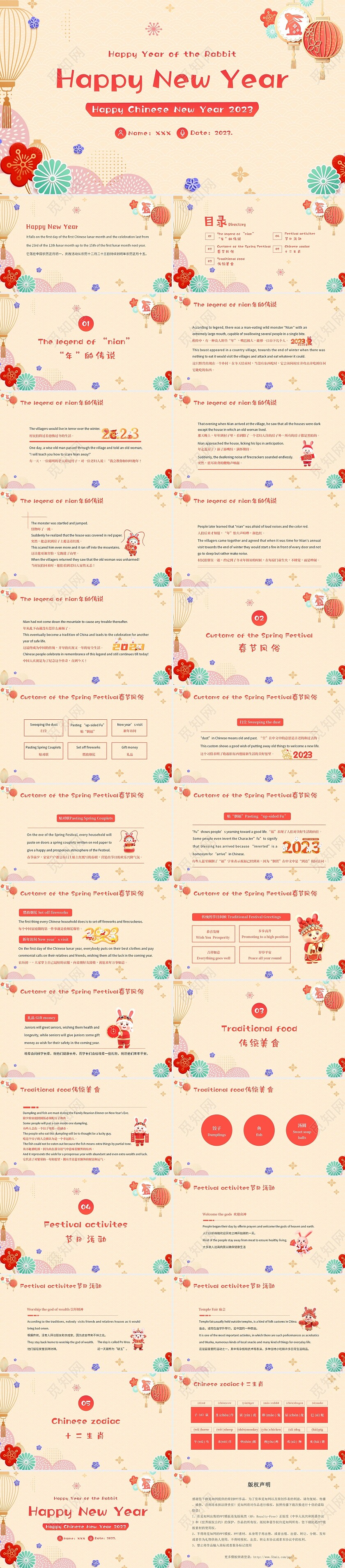 2023年兔年春节英文PPT课件