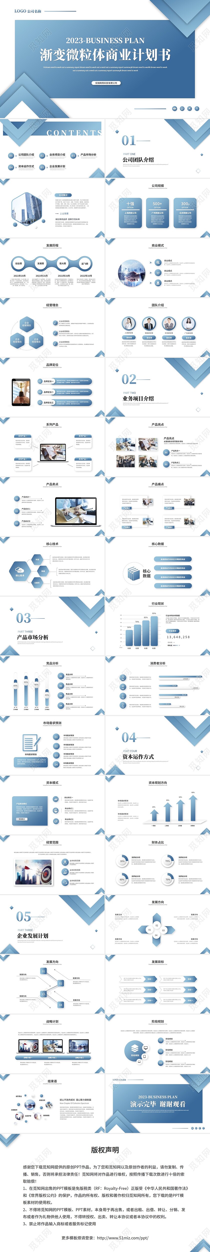 蓝色渐变微粒体商业计划书公司介绍企业介绍产品介绍ppt模板