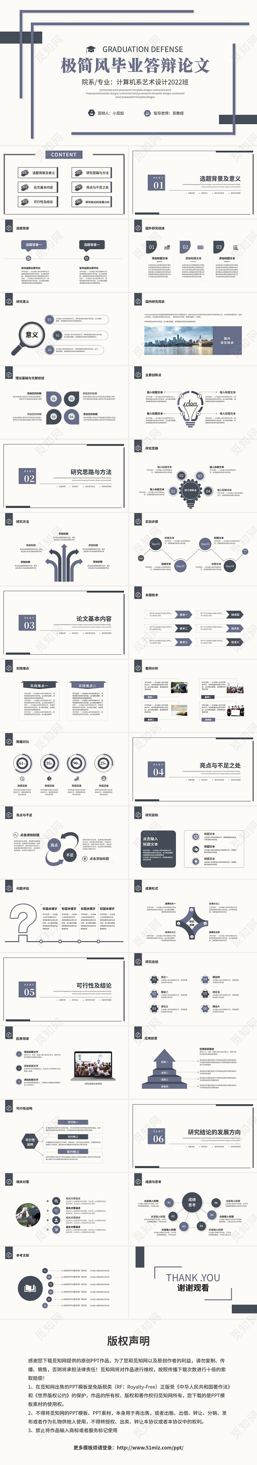 极简简约风毕业答辩毕业论文开题报告ppt模板毕业答辩论文