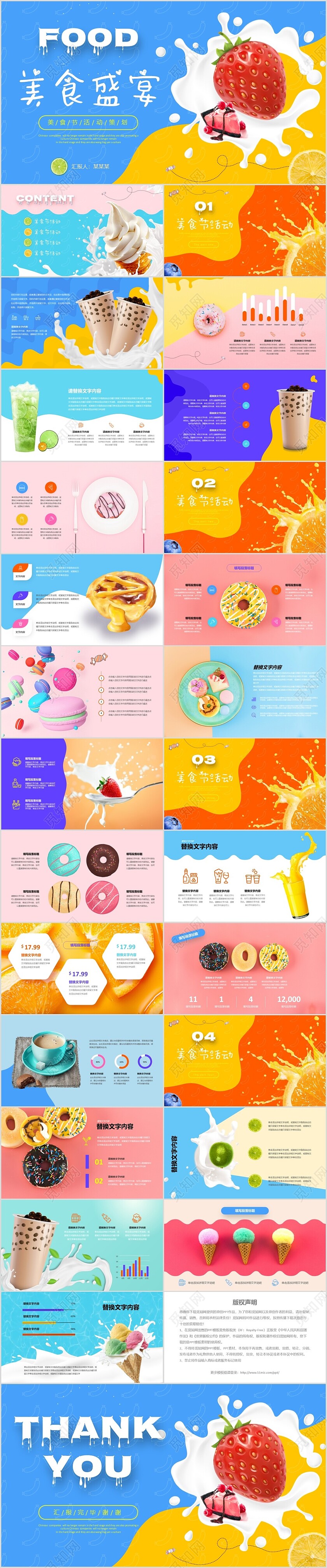 炫彩撞色实拍活泼配色水果食品美食盛宴吃货活动策划方案PPT