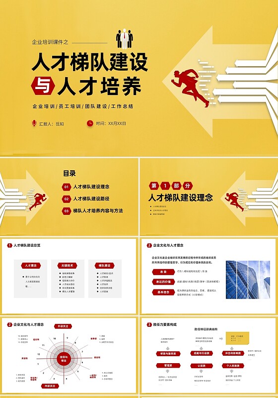红黄简约商务企业培训课件人才梯队建设与人才培养课件PP团队