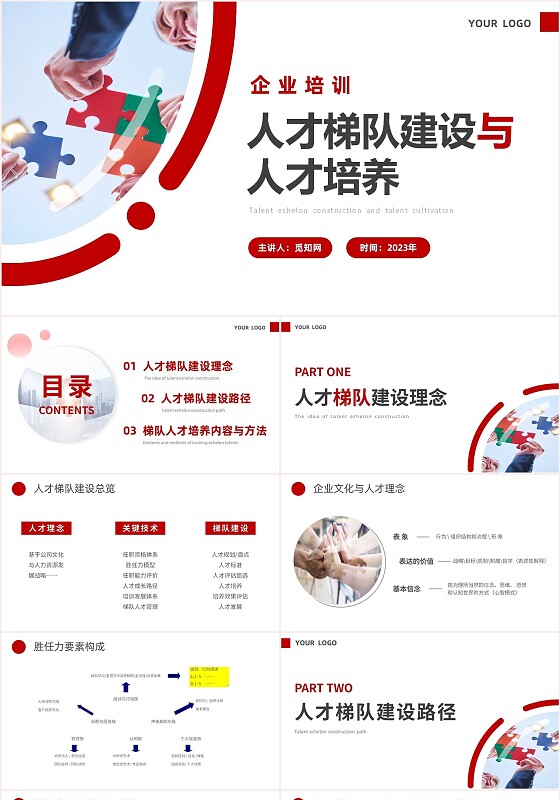 红色简约商务人才梯队建设与人才培养主题PPT模板团队