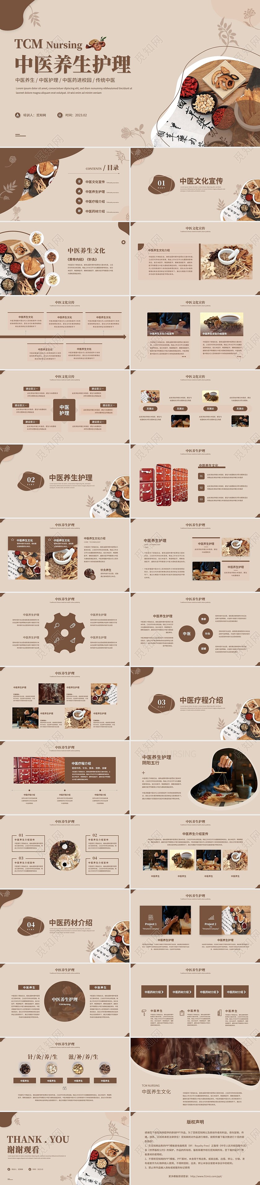 复古风中医养生艾灸中药中医护理培训PPT模板