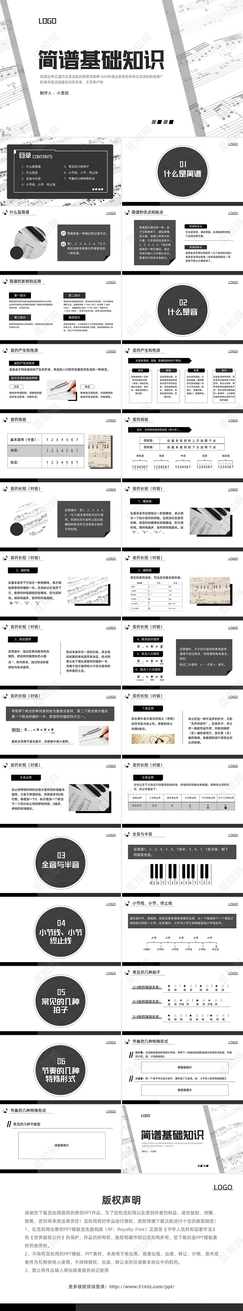 深色简约简谱基础知识PPT模板宣传PPT动态PPT