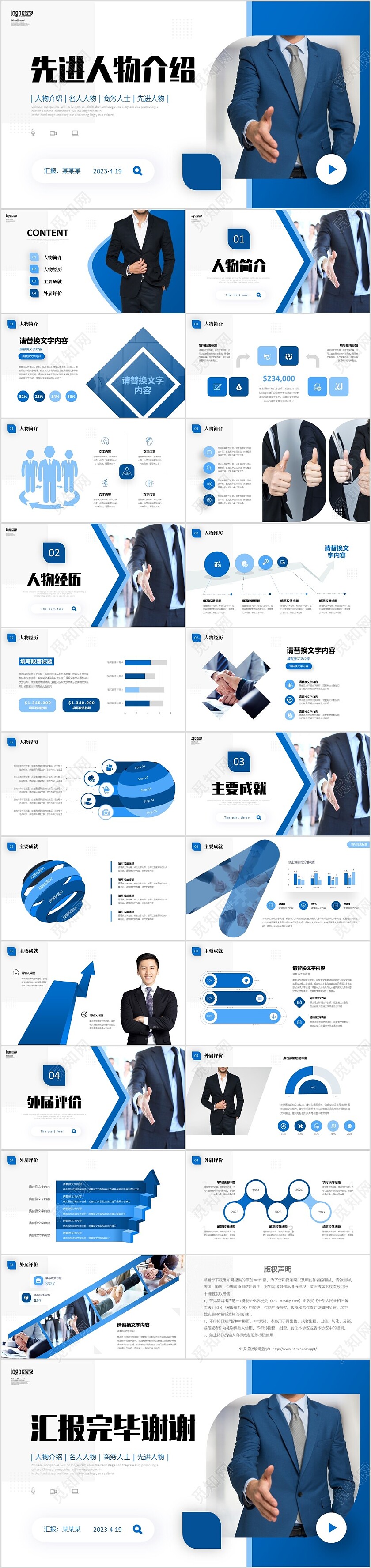 蓝色商务风先进人物介绍PPT