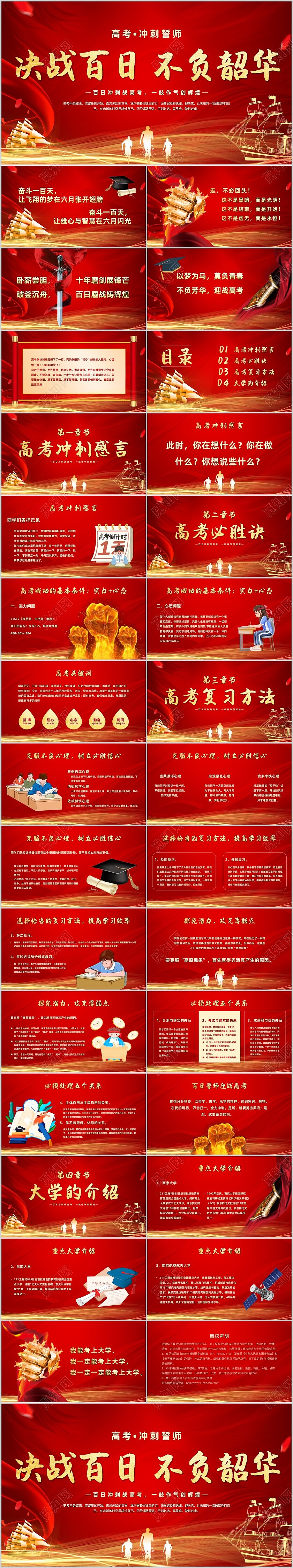 红色简约高考百日誓师决战百日不负韶华主题PPT模板