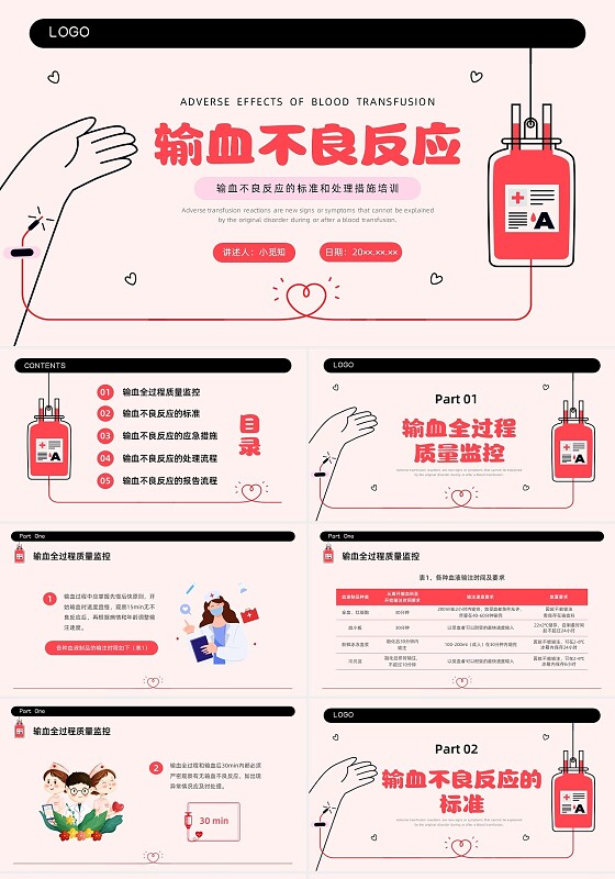 红色简约插画输液不良反应企业培训PPT课件护理不良事件