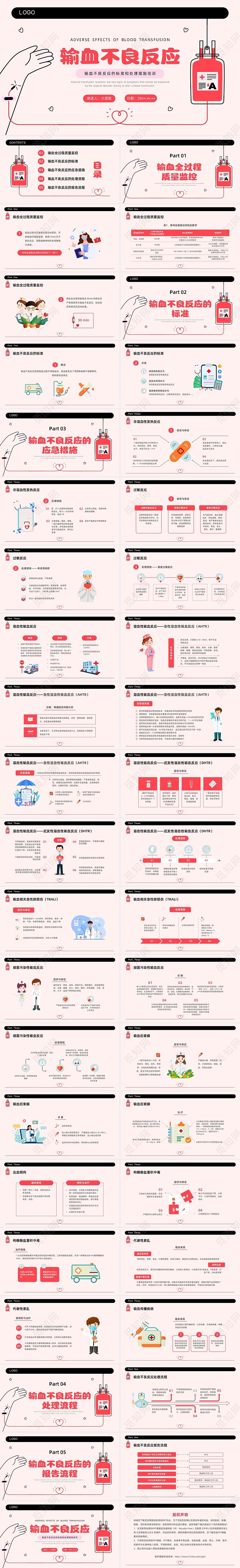 红色简约插画输液不良反应企业培训PPT课件护理不良事件