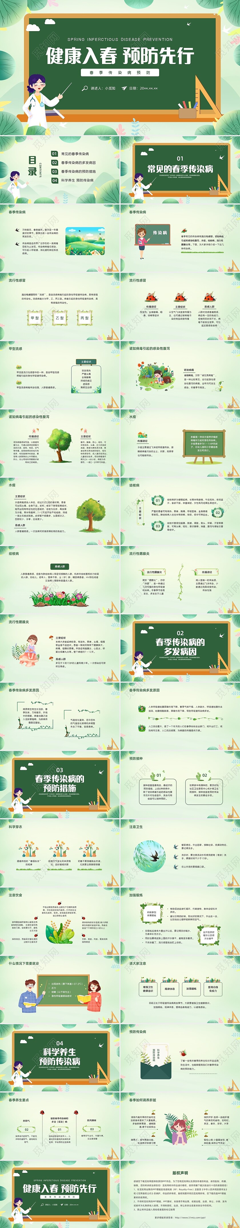 绿色水彩小清新春季传染病预防培训PPT课件