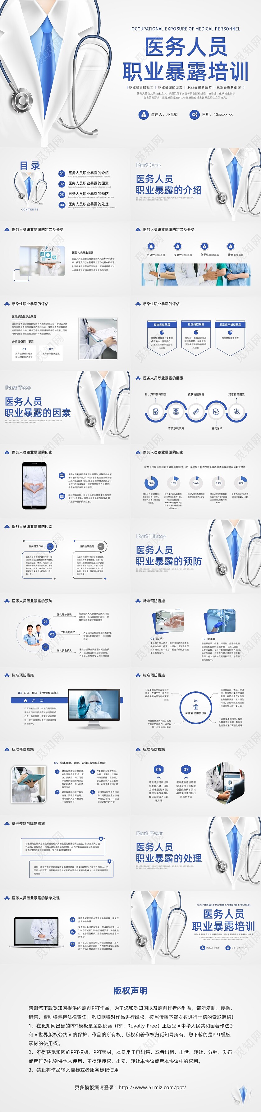 蓝色水彩简约插画医务人员职业暴露培训PPT课件