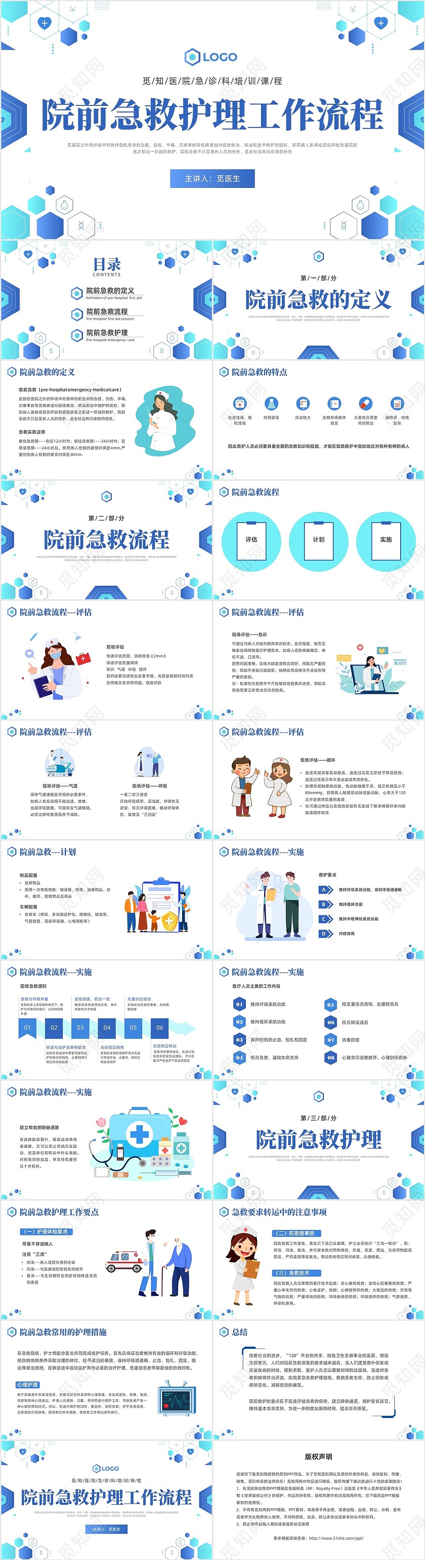蓝色简约医疗医院院前急救PPT课件急救知识
