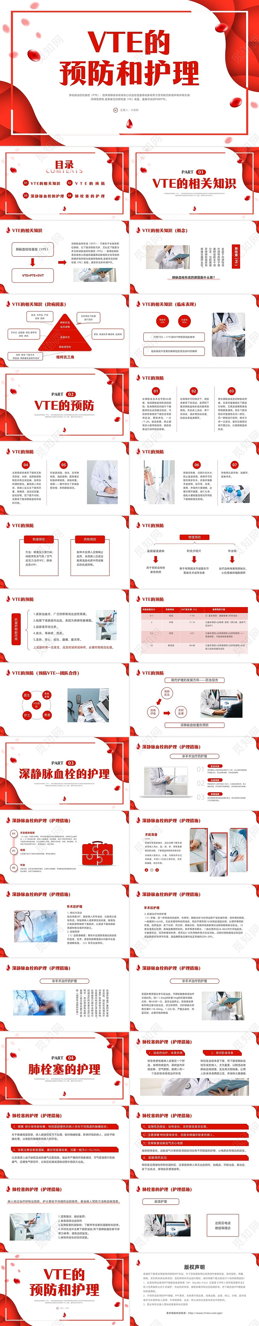 红色简约vte的预防及护理PPT模板宣传PPT动态PPT护理查房