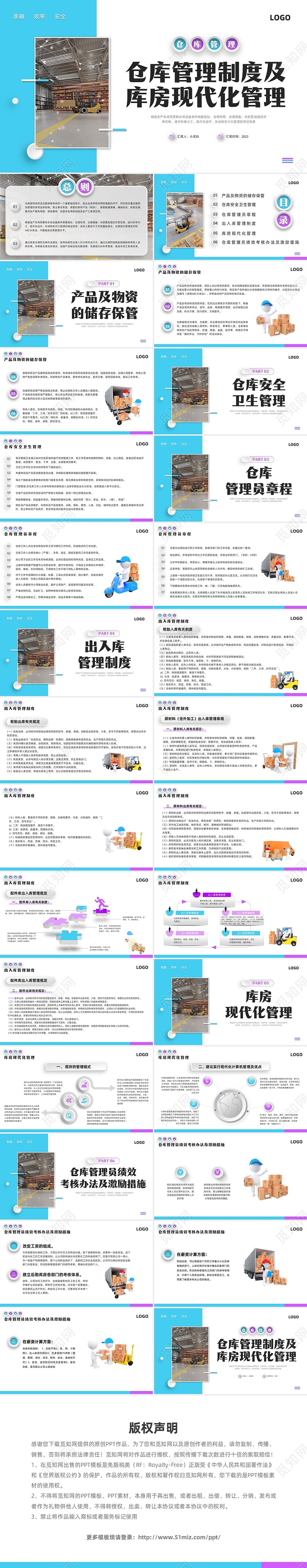 蓝紫微立体仓库管理制度及库房现代化管理PPT模板宣传PPT动