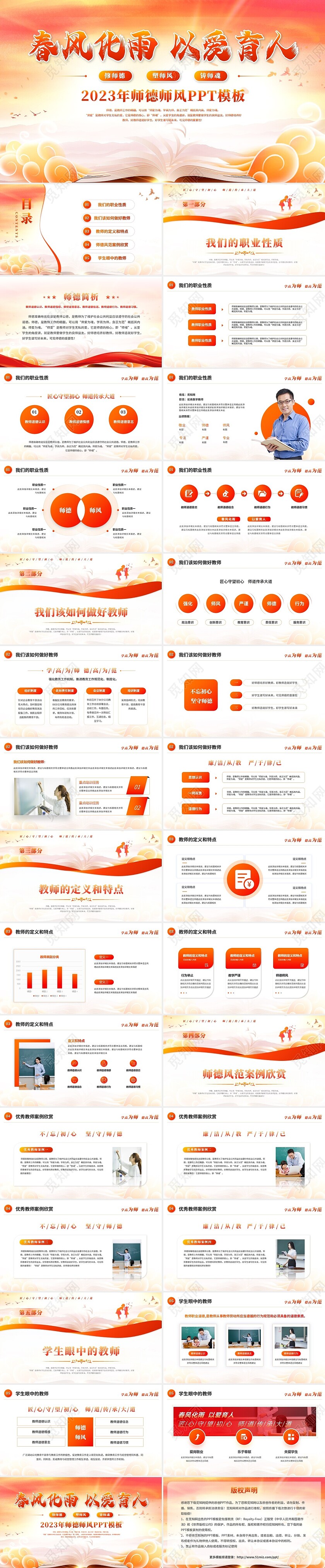 红色水彩风教师师德师风教育宣传培训师德师风讲座ppt模板