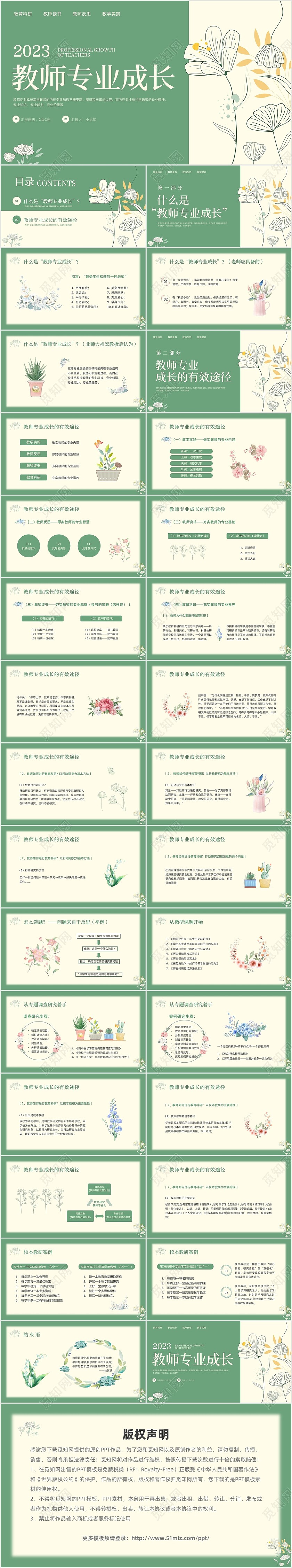 绿色小清新教师专业成长教师专业发展PPT模板宣传PPT动教师培训