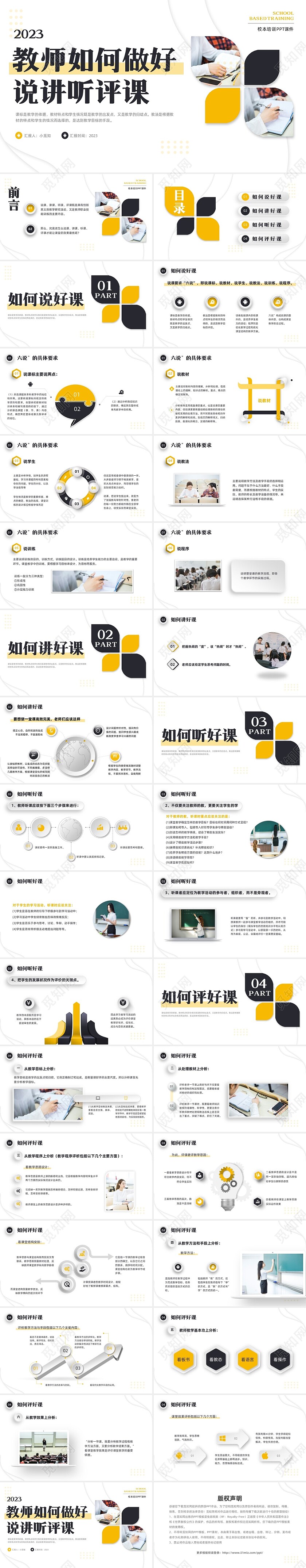 黄黑微立体教师如何做好说讲听评课PPT模板宣传PPT动教师培训