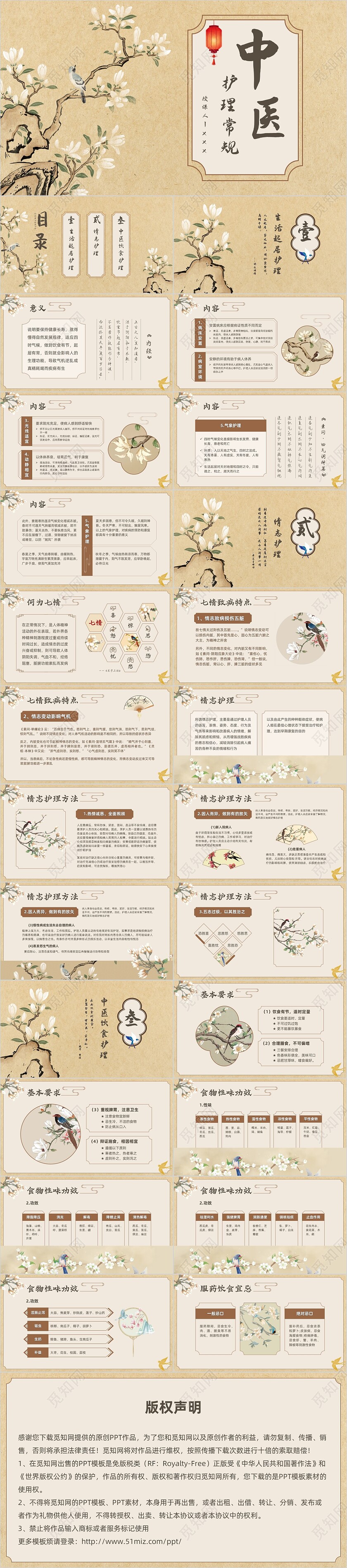 复古中国风简约风中医护理常规护士培训中医PPT课件模板