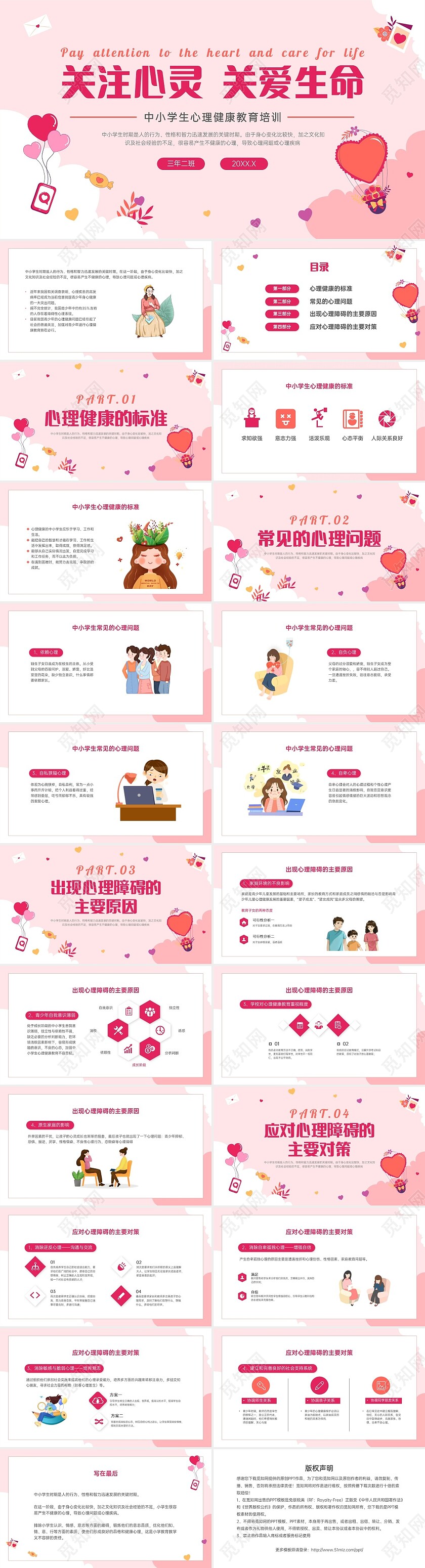 红色卡通关注心灵关爱生命主题班会PPT课件珍爱生命心理健康教育