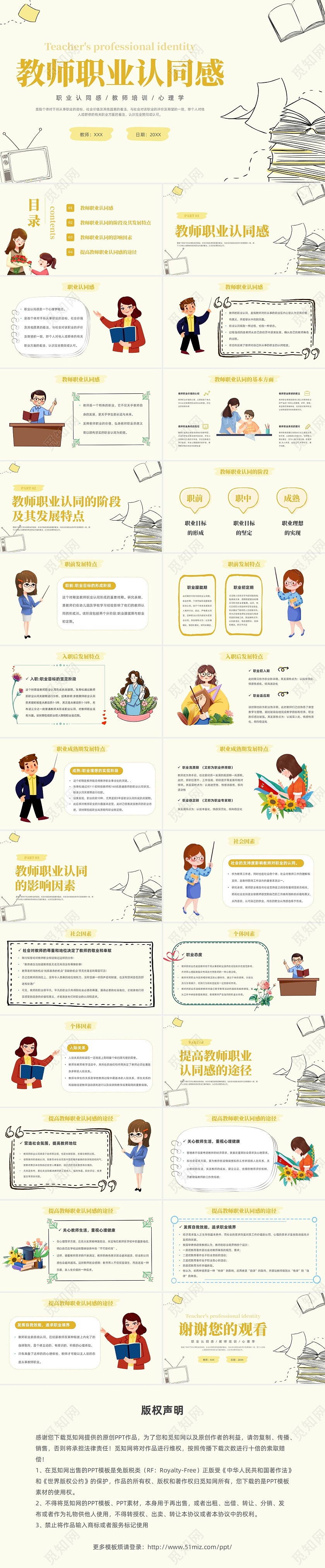 插画教师职业认同感教师培训心理学PPT模板