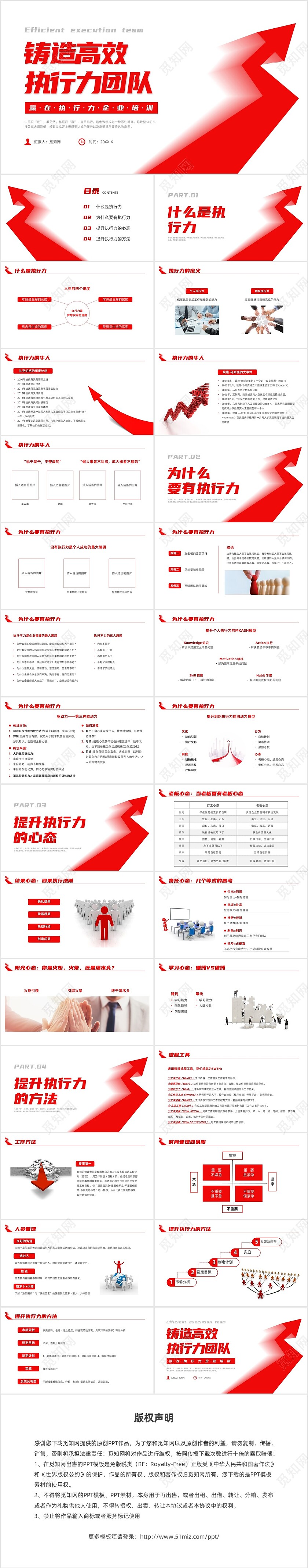 红色简约风赢在执行力培训课件