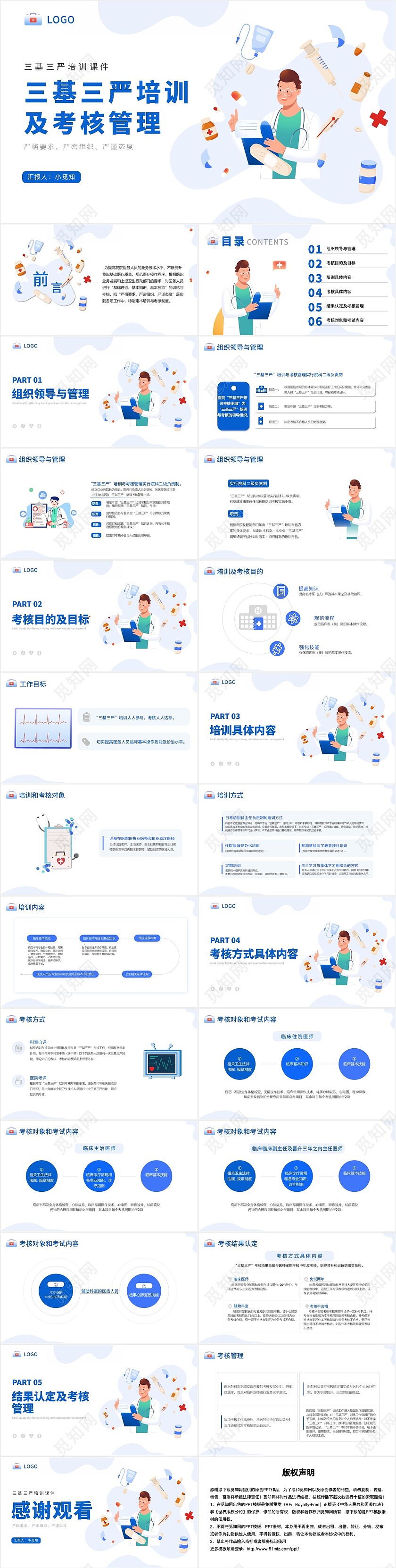 蓝色卡通简约三基三严培训考核管理总结ppt模板员工培训
