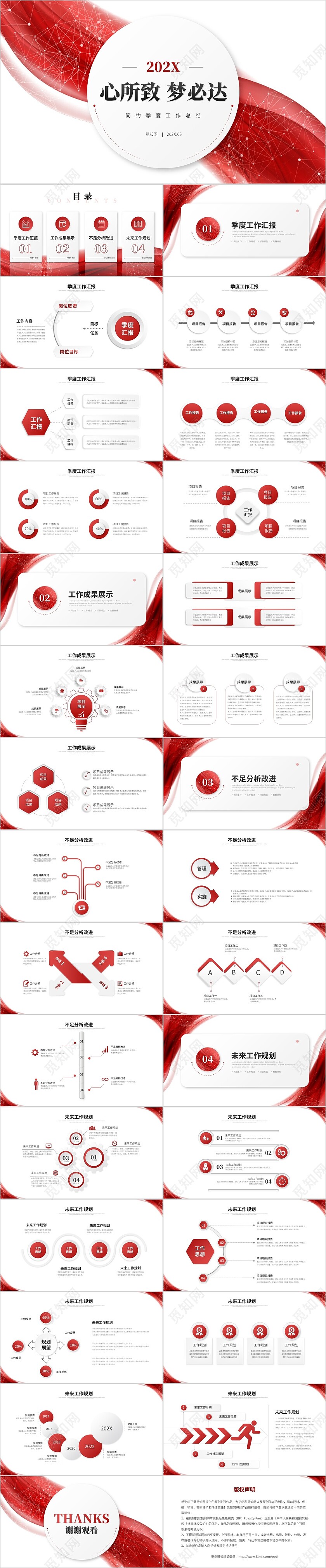 红色简约微粒体季度工作总结述职报告工作汇报ppt模板
