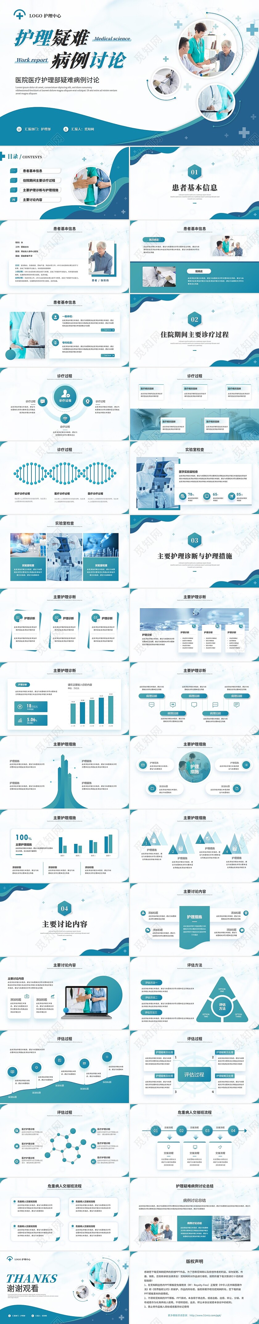 蓝色医疗医学护理疑难病例讨论汇报工作总结培训ppt模板