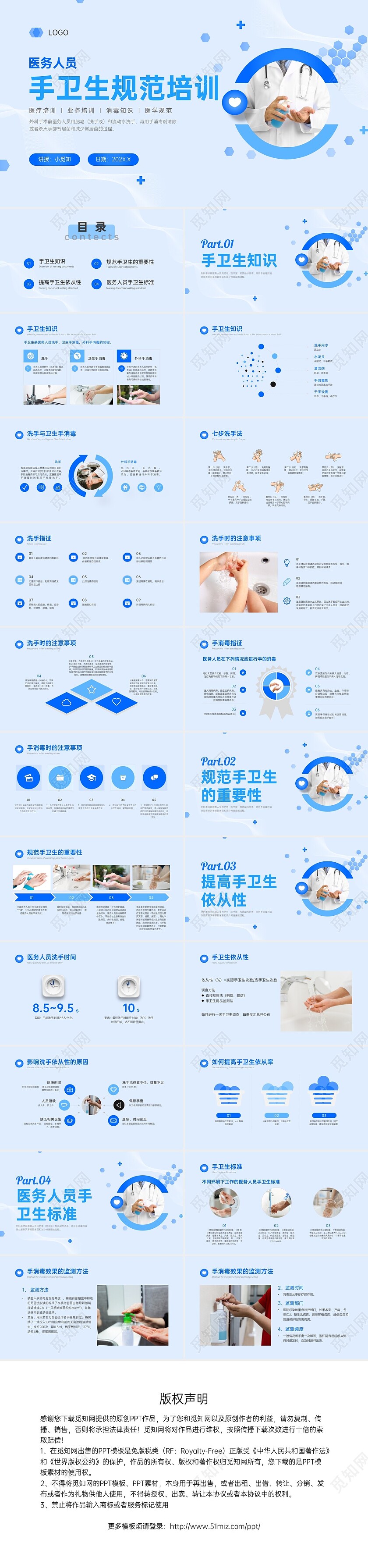 蓝色简约商务手卫生规范培训PPT课件爱国卫生月