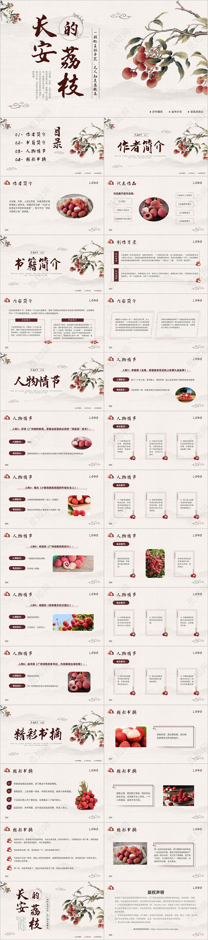 棕色简约中国风长安的荔枝PPT模板宣传PPT动态PPT读书分读书分享