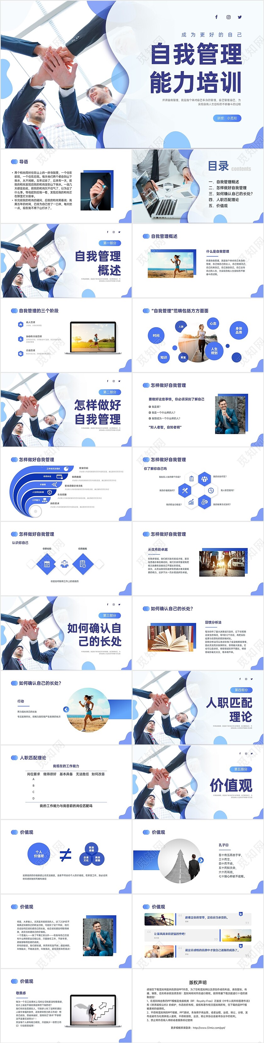 蓝紫色商务自我管理能力培训PPT课件